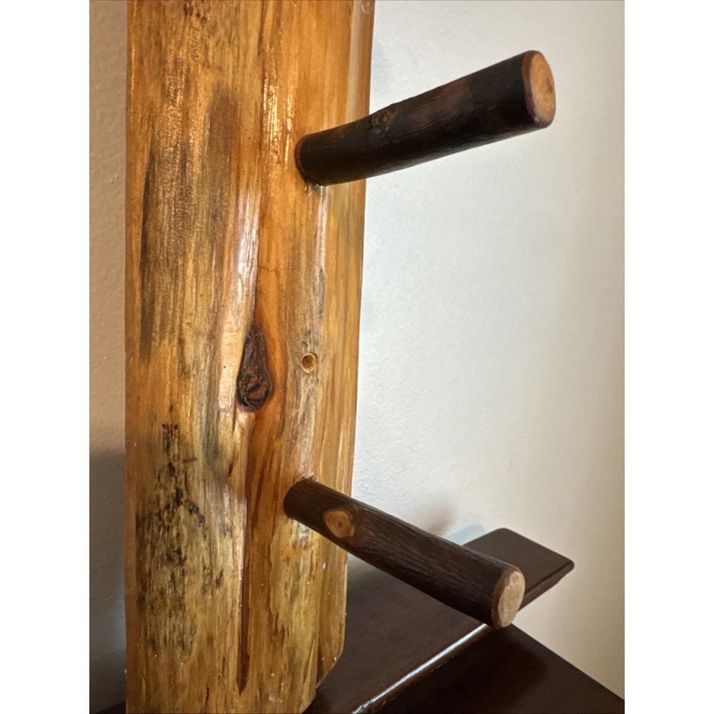 28" LOG Wall Mount Coat Rack 5 Wood Pegs Lodge Cabin Decor Branch Tree Primitive - Picture 3 of 16